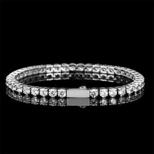 4mm Zircon Hip Hop Bracelet Spring Buckle Stainless Steel Diamond Tennis Chain Versatile and Minimalist for Men Women