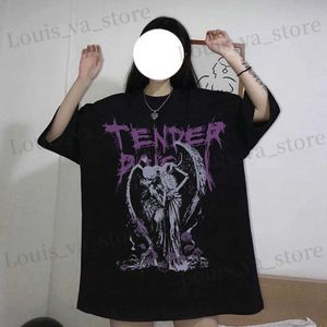 Men's T-Shirts Womens T Shirt Gothic Hip-hop Strtwear Tops Devil Angel Dark Vintage Print Summer Goth Oversized T-shirt Fashion Casual Tops T240419