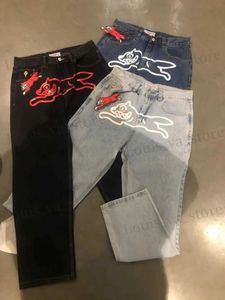 Herren Jeans amerikanische Luxus -Männer fliegende Hundegeljeans Grafik gedruckt Y2k Hosen Weitbein Losen Fit Denim Kleidung für männliche T240419
