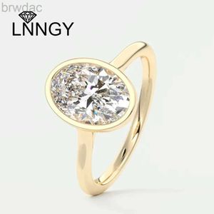 Pierścień Solitaire Lnngy 925 srebrne pierścionki zaręczynowe dla kobiet żeńska modna owalna cyrkon Pierścień Pierścień 14K Gold PlATED Prezenty D240419