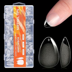 600pcs Nail Tips Short Almond Shaped Half Matte Clear Acrylic False For Extension Manicure Tools 240419