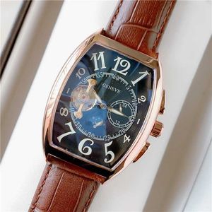 Faktuo svänghjul Sun Moon Timing Series Mechanical Belt Watch Mens Business European Gentleman Temperament