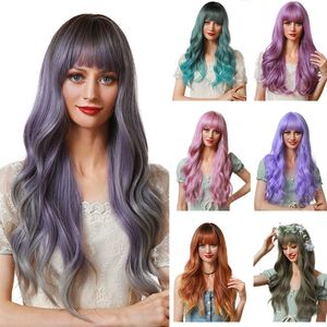 human curly wigs 2021 new Christmas Halloween Cosplay animation air bangs big waves purple wig female