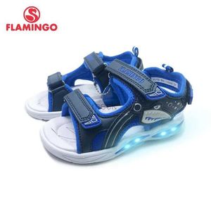 Sandalen Flamingo LED NEUE Spring Summer Hakenschleife Casual Sandals Leder Innensohle Outdoor-Schuhgröße 27-32# für Boy 201S-BK-1598/1599 240419