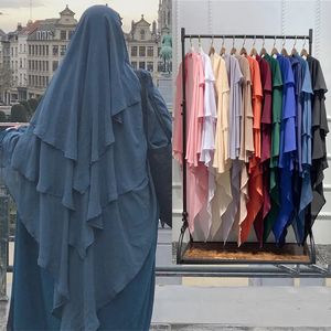 Lady Fashion Muslim Khimar Tre strati Ruffles Hijabs Dubai Turchia Arabo Women Turban ISLAMIC Chiesa Scrafs Preghiera Garment240403