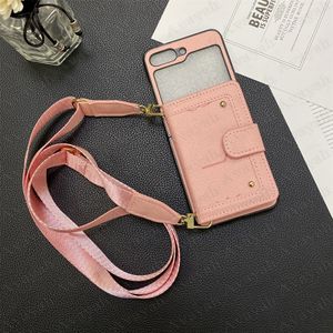 Klassisches Blumennieten -Telefonhülle für Samsung Z Flip 5 4 3 Präge Vogue Designer Kartenschlitz Tasche Fold 5 Fold4 Fold3 Lederschutz Luxusabdeckung