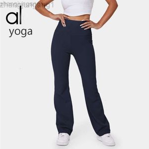 desginer alooo yoga pant leggings al bacteriostatic exerction 여자 타이츠 탄성 벌거 벗은 수분 흡수 및 빠른 건조 플레어 바지 높은 허리 요가
