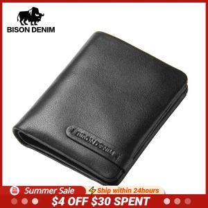 Wallets bisonte denim super macio de couro genuíno masculino marca de carteira RFID titular de cartão de visita moeda de bolso melhor presente para homens