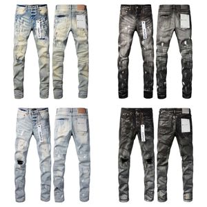 Purple Designer Men Flared Jeans Quality Embroidery Quilting Ripped for Trend Brand Vintage Pant Mens Fold Slim Skinny Fashion O s