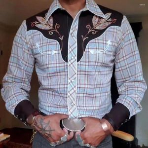 Men's Casual Shirts Men Spring Shirt Vintage Western Cowboy Print Single-breasted Slim Fit Long Sleeve Turn-down Collar Buttons Streetwear