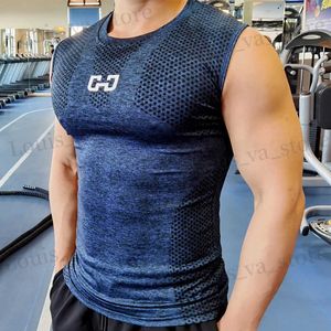 Men's T-Shirts Mens Quick Dry Running Vest Tight Slveless Tops Gym Compression Tank Tops Workout Muscle Vest T240419