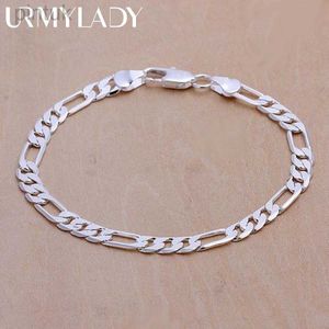 Chain 925 Sterling silver Bracelet 6mm chain Wedding nice gift solid for men women Jewelry fashion beautiful Bracelet 20cm 8inch d240419