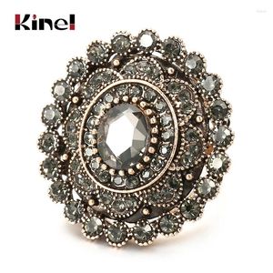 Anelli a grappolo Kinel Fashion Women Ring Oro antico unico Fiore di cristallo grigio grande goccia di gioielleria vintage