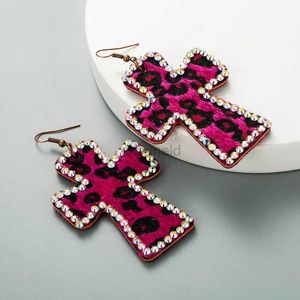 Other Exaggerated Cross Shaped Double-sided Printed Leopard Print Earrings Genuine Leather Vintage Ins Earrings Leopard Print Earrings 240419