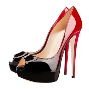 Scarpe da vestito di grandi dimensioni 10 colori gradiente rosso nero pompe per donna peep punta slip-on 16 cm ad alta piattaforma ad alta piattaforma
