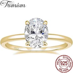 Solitaire Ring Trumium 3CT 925 STERLING Gümüş Nişan Yüzükleri Oval Kesim Solitaire Kübik Zirkonya Düğün Sözü Halkaları Kadınlar İçin Güzel Takı D240419