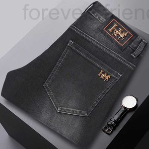 Men's Jeans designer Autumn and winter thick European fashion high-end jeans, men's trendy slim fit small foot trend, black long pants, style FZFN