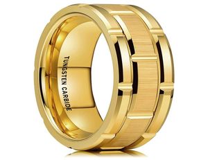 8 mm Herren luxuriöser goldener Wolfram -Vergaser Ring Doppel Groove Watchband gebürstete Stahlringe Hochzeit Engagement Schmuck 5312185