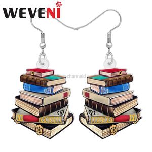 Andra Weveni Acrylic Book Pile Drop Dangle Earrings Novely School Textbook Jewelry for Women Kids Teacher Back to School Gifts 240419