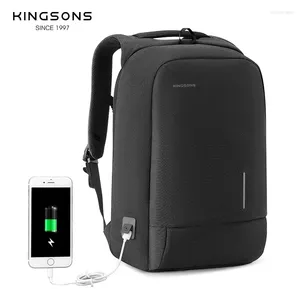 Backpack Kingsons Men laptop de 13 a 17 polegadas tiras refletivas simples 180 graus Bolsa de ombro aberto Travel de viagem USB Carga USB