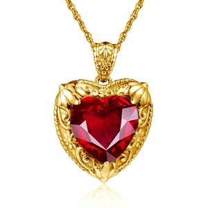 Hänghalsband Szjinao Gold Red Ruby Heart Necklace för kvinnor med sten 15*15mm viktoriansk hänge kungliga lyxsmycken handgjorda högkvalitativa 240419