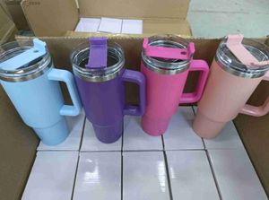 Mugs 40oz Mug Tumbler With Handle Insulated Tumblers Lids Straw Stainless Steel Coffee Termos Cup hasQ240419