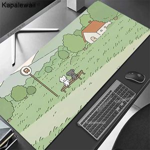 Mouse Pads Wrist Rests Kawaii Cat Mouse Pad Gamer Large Cute Mousepad Keyboard Computer Personality Green Plant Anime Carpet Rubber XXL Laptop Desk Mat Y240419