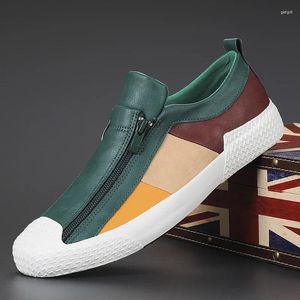Casual Shoes 2024 Men Leather Spring Autumn Fashion Double Zipper Trend High Tops Flat Cool Loafers 20863