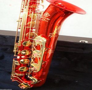 New Baritone Saxophone Unique Red Surface Beautifully Carved Chinese Dragon Pattern With Low A High F Key Can Customize Logo5231886