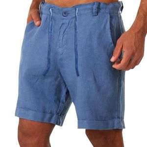 Męskie szorty 2024 Summer Casual Fashion Home Home Linen Solid Krótkie spodnie Męskie plażę oddychającą