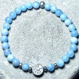 Link Bracelets MG2099 6 MM Natural Blue Chalcedony Tree Of Life Charm Womens Bracelet Handmade Energy Protection Wrist Mala