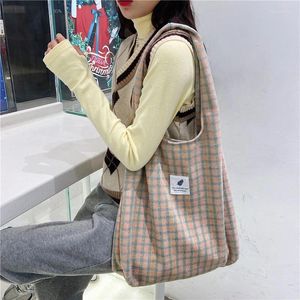 Bag Women Corduroy Shoulder Check Tote Soft Cloth Fabric Handbag Large Capacity Students Books Eco Reusable Shopper Bags