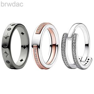 Anello solitario autentico 925 anello sterling ad anello in argento pietre firma anello a doppia fascia a bordo bicolore per donne gioielli di moda regalo fai-da-te d240419