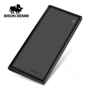 Wallets Bison Denim Long Purse Bag Wallet Business Men's Thin Genuine Leather Wallet Brand Design Handy Slim Male Wallet N44701