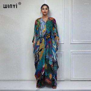 Ubranie etniczne Winyi Summer Kaftan Kuwejt Women Boho Print Beach Abaya Dubai Luxury Maxi sukienka muzułmańska kobieta moda