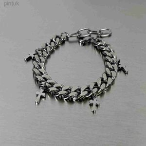 Corrente 1pcs de alta qualidade aço inoxidável Bracelets cruzados para homens punk curb link cuba link pankets nas jóias manuais presentes da moda D240419