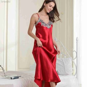 Women's Sleep Lounge Womens Nightdress Lace Satin Nightgowns Sexig underkläder Long Chemise Sleepwear D240419