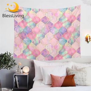 Tapestries BLessliving Moroccan Tapestry Pink Wall Hanging European Luxury Decorative Carpet Watercolor Bedspreads Tapisserie 150x200