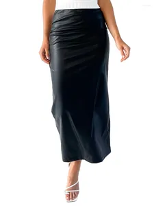 Skirts Women's PU Leather Skirt Solid Color High Waist Pencil Elegant Slim Long