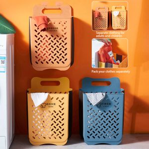 Organization Foldable Plastic Dirty Laundry Baskets Home Bathroom Toilet Sundries Underwear Cothes Wall Hanging PunchFree Storage Basket Box