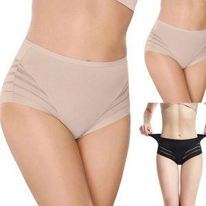 Kvinnors trosor underkläder för damer sexig mage kontroll ren randiga nät trosor med hög midja fast is silke underbyxor