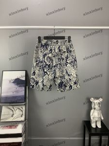 xinxinbuy 2024 män kvinnliga designer shorts förstörda blommebrev jacquard kort svart vit brun grå blå brun aprikos m-2xl ny