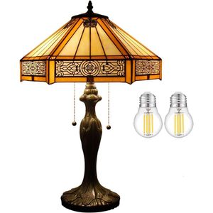 Atemberaubende Tiffany -Tischlampe in gelbem Sechseck -Buntglas - Missionsstil -Nachtlampe für Schlafzimmer, Wohnzimmer oder Heimbüro -Dekor - 16x16x24 Zoll