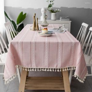 Tischtuch nordisch rosa hohle gestickte jacquard gestreifte rechteck Weihnachten Tischdecke Baumwollwäsche Esscover Deco