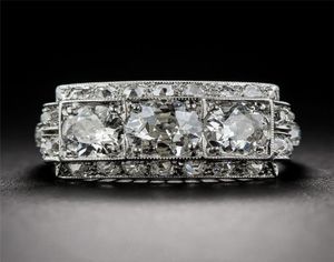 Retro modna biała cyrkon Pierścień palców prosty kwadratowy kamień ślubną pierścionek zaręczynowy prezenty Aneis Feminino Rozmiar 6106155977