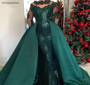 Party Dresses Saudi Arabic Dark Green Evening 2024 Long Sleeves Formal Women Holiday Wear Celebrity Gowns Plus Size Custom Made