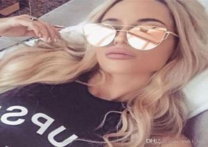 2018 Cat Eye vintage Brand designer rose gold mirror Sunglasses For Women Metal Reflective flat lens Sun Glasses Female oculos fre1349732