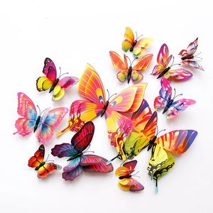 Stil 12pcs Doppelschicht 3D Schmetterling Wandaufkleber Hauszimmer Dekor Schmetterlinge für Hochzeitsdekoration Magnet Kühlschrankabziehbilder 240408