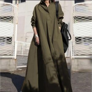 Abiti casual 2024 Eleganti Donne Spring Maxi Abito Swing Solid Cotton Linen Lady Lady Festa femmina