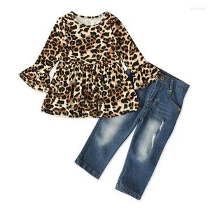 Clothing Sets Spring Autumn Born Kids Baby Girl Clothes Long Sleeve Leopard Pattern Shirt Tops Ripped Denim Pants Outfits